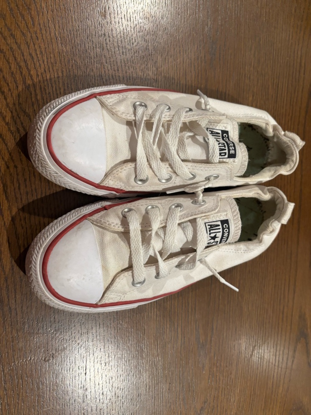 Converse White Canvas Low-Top Sneakers with Red Trim